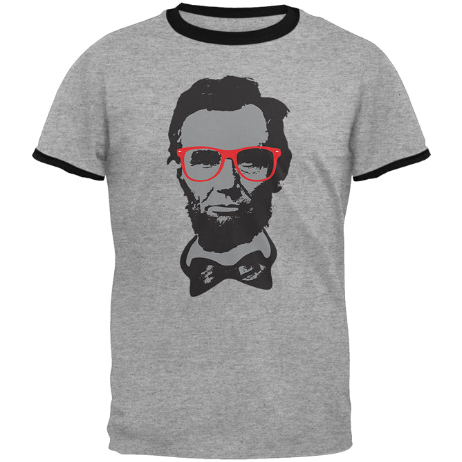 Abraham Lincoln Hipster Geek Glasses Mens Ringer T Shirt Men's T-Shirts Old Glory LG Heather-Black