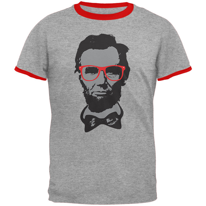 Abraham Lincoln Hipster Geek Glasses Mens Ringer T Shirt Men's T-Shirts Old Glory 2XL Heather-Red