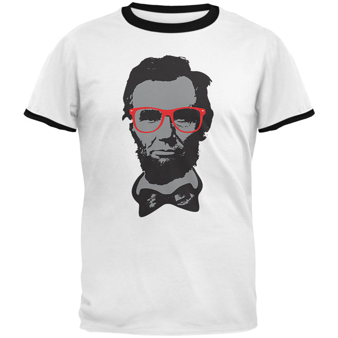 Abraham Lincoln Hipster Geek Glasses Mens Ringer T Shirt Men's T-Shirts Old Glory 2XL White-Black