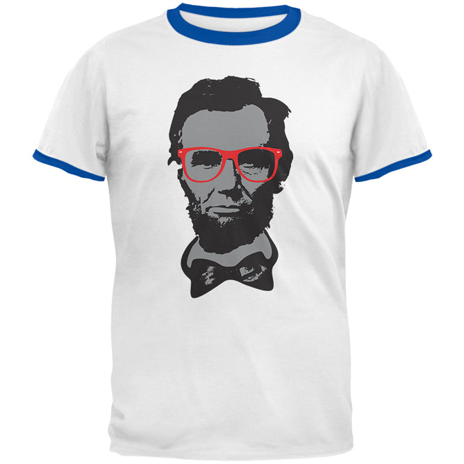 Abraham Lincoln Hipster Geek Glasses Mens Ringer T Shirt Men's T-Shirts Old Glory 2XL White-Royal