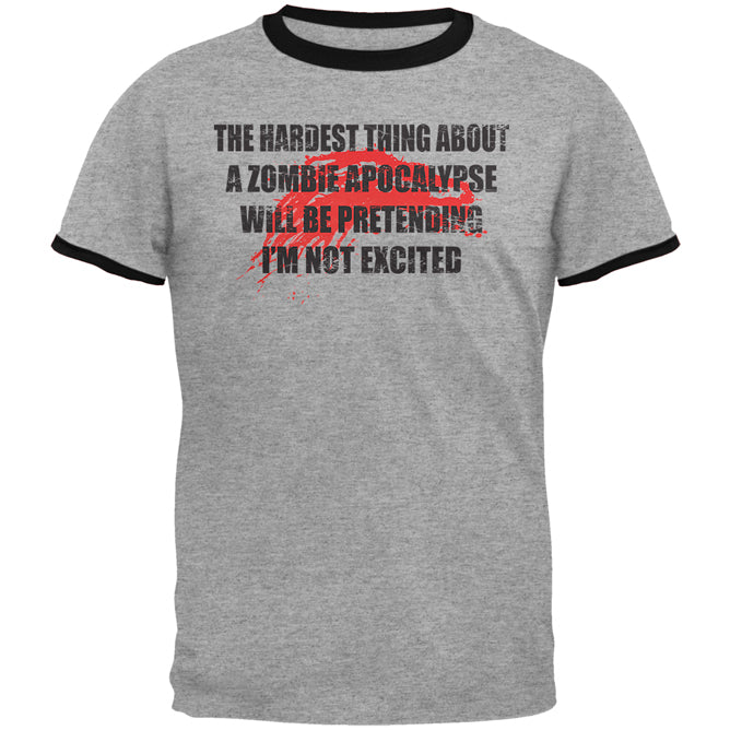 Hardest Thing About Zombie Apocalypse Mens Ringer T Shirt Men's T-Shirts Old Glory LG Heather-Black