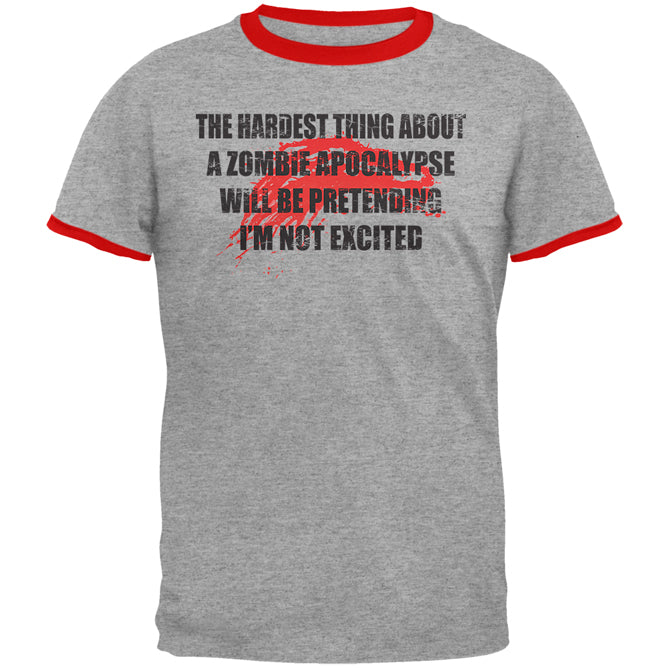 Hardest Thing About Zombie Apocalypse Mens Ringer T Shirt Men's T-Shirts Old Glory 2XL Heather-Red