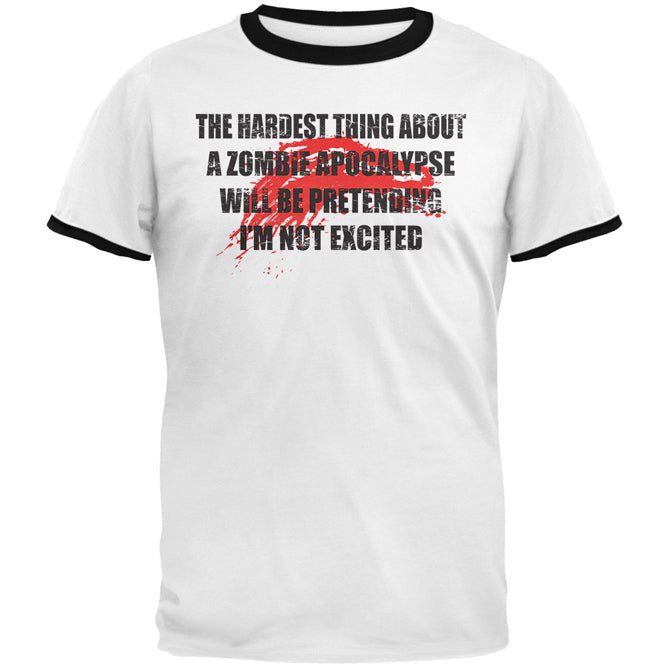 Hardest Thing About Zombie Apocalypse Mens Ringer T Shirt Men's T-Shirts Old Glory 2XL White-Black