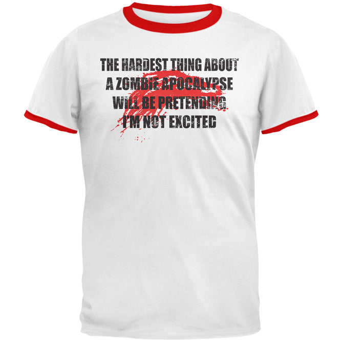 Hardest Thing About Zombie Apocalypse Mens Ringer T Shirt Men's T-Shirts Old Glory MD White-Red