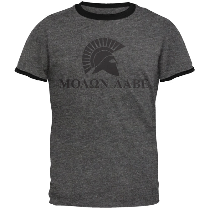 Molon Labe Helmet Mens Ringer T Shirt Men's T-Shirts Old Glory LG Dark Heather