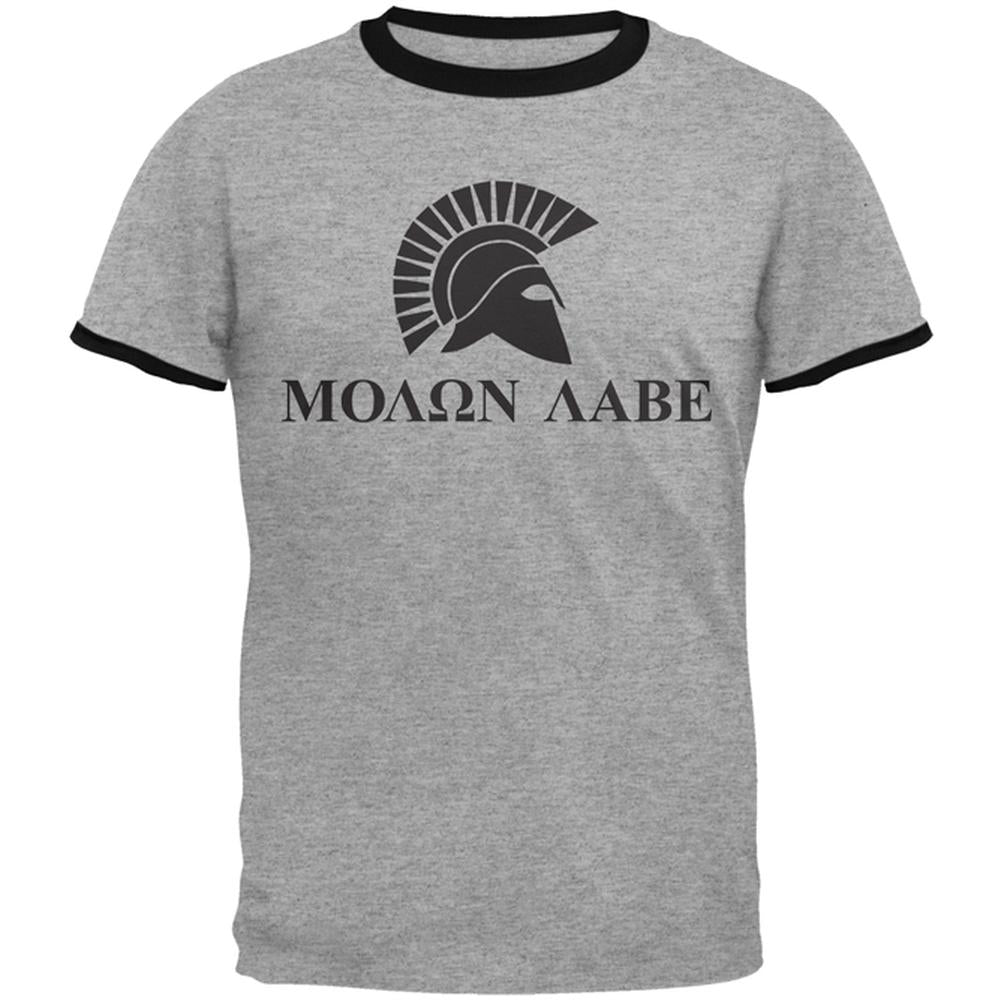 Molon Labe Helmet Mens Ringer T Shirt Men's T-Shirts Old Glory 2XL Heather-Black