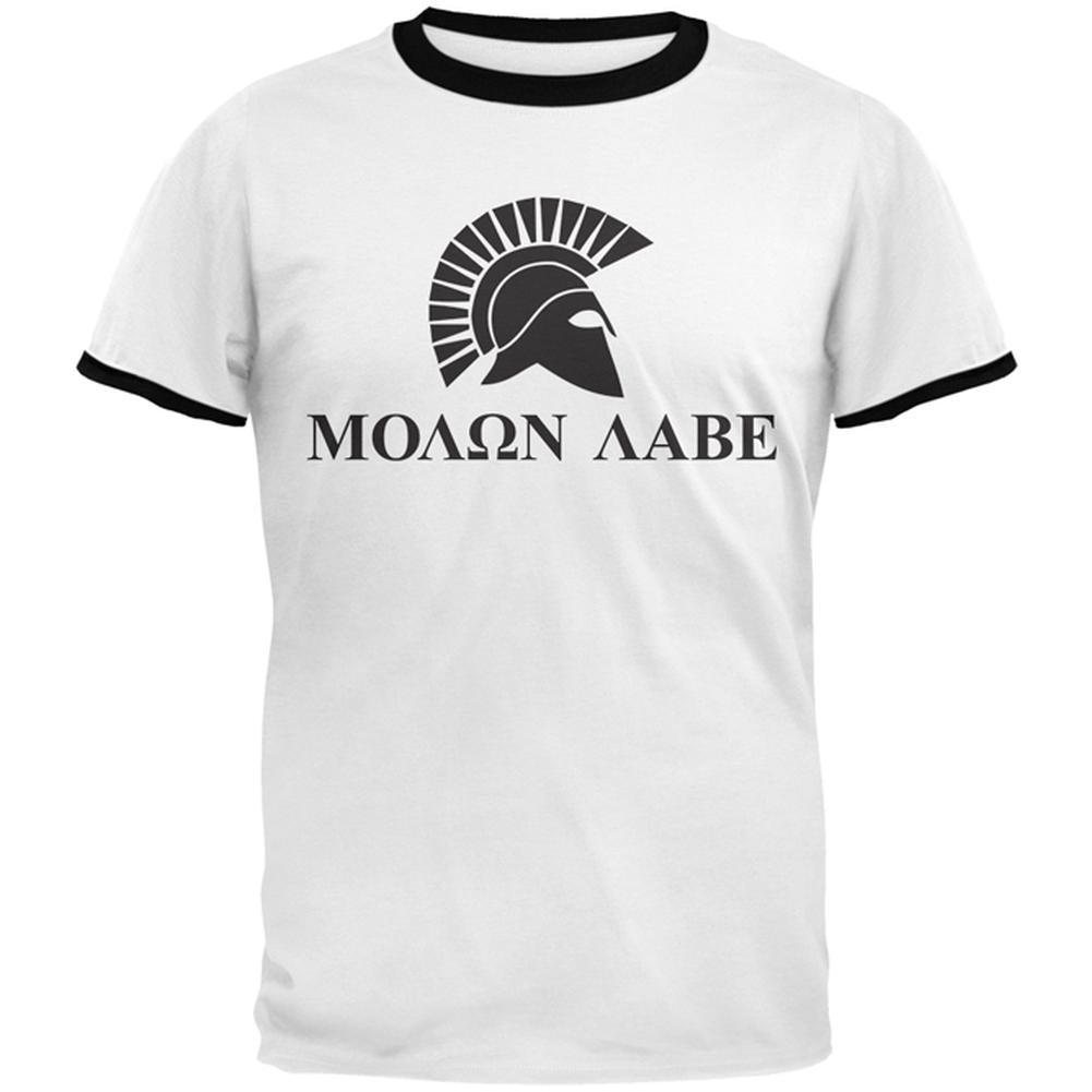 Molon Labe Helmet Mens Ringer T Shirt Men's T-Shirts Old Glory 2XL White-Black