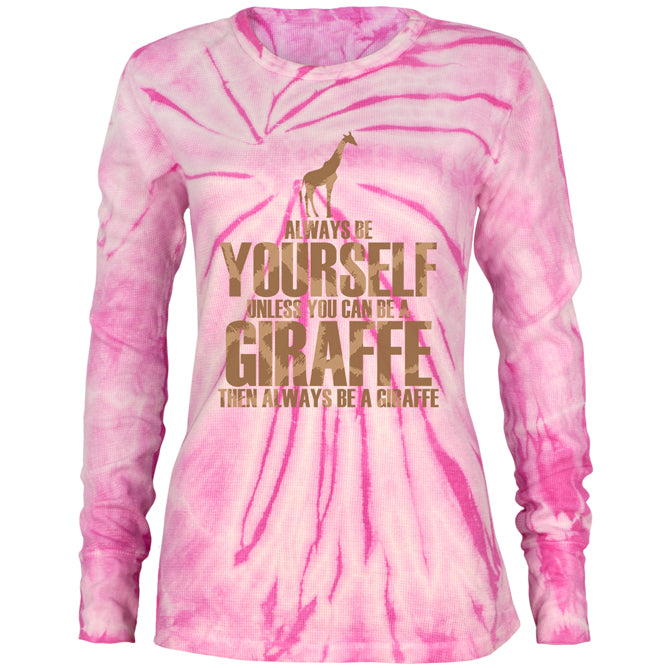 Always Be Yourself Giraffe Juniors Long Sleeve Thermal Shirt Juniors Thermals Old Glory MD Pink Spiral Tie Dye