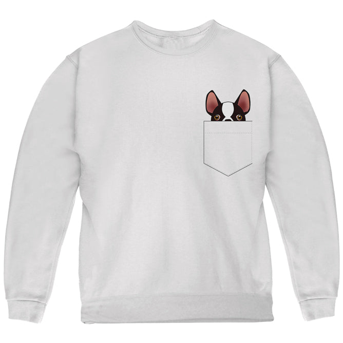 Boston Terrier Pocket Pet Youth Sweatshirt Youth Sweatshirts Old Glory YLG White