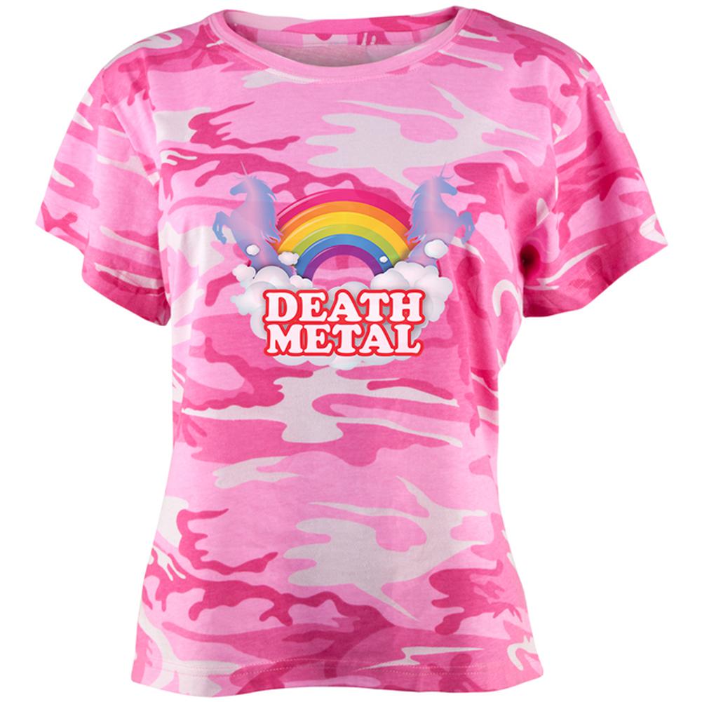 Death Metal Rainbow Juniors T Shirt Juniors T-Shirts Old Glory LG Pink Camouflage