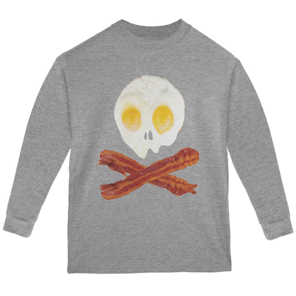 Eggs And Bacon Skull And Cross Bones Youth Long Sleeve T Shirt Youth Long Sleeves Old Glory LG Storm Grey