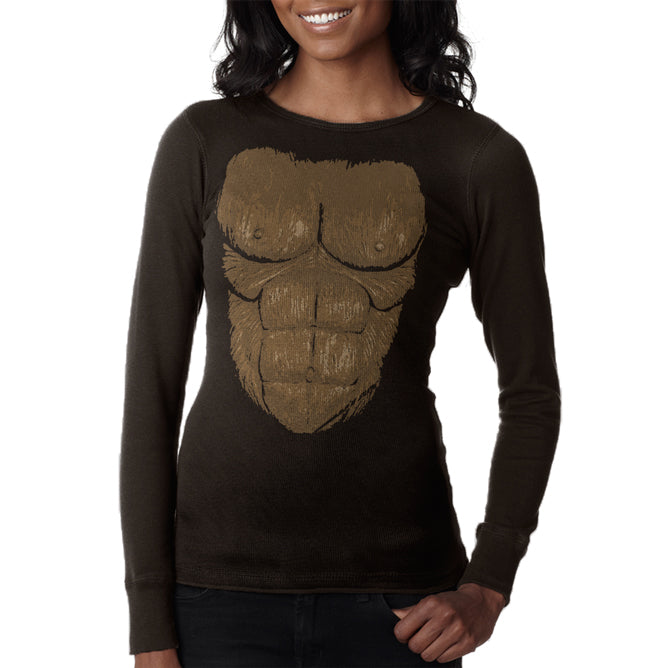 Halloween Sasquatch Bigfoot Costume Juniors Long Sleeve Thermal Juniors Thermals Old Glory LG Brown