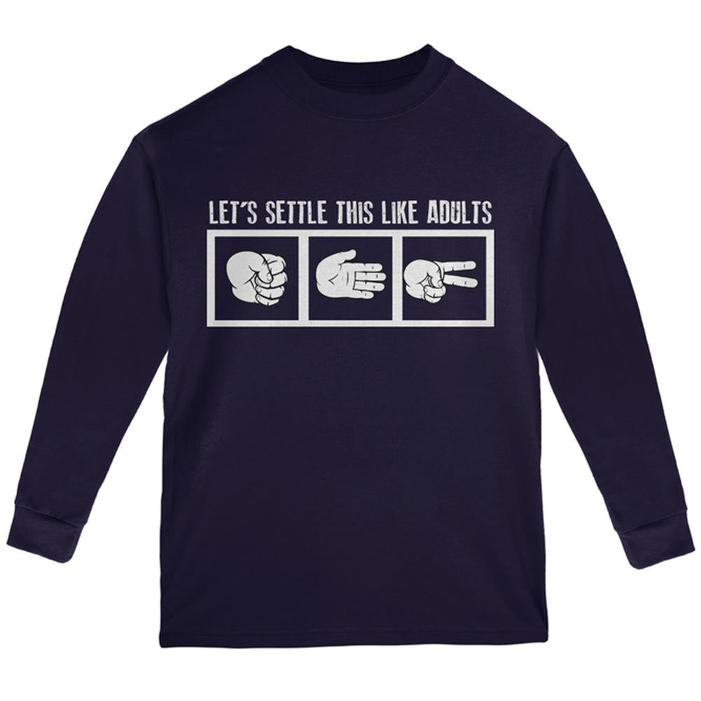 Let's Settle This Like Adults Rock Paper Scissor Youth Long Sleeve T Shirt Youth Long Sleeves Old Glory LG Navy