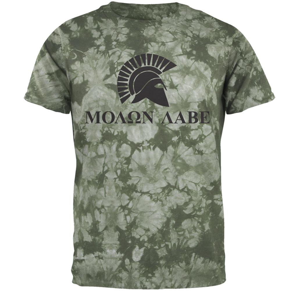 Molon Labe Helmet Mens T Shirt Men's T-Shirts Old Glory 2XL Crackle Moss Tie Dye
