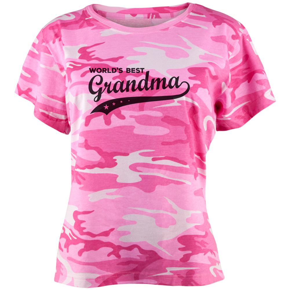 Mother's Day World's Best Grandma Juniors T Shirt Juniors T-Shirts Old Glory LG Pink Camouflage