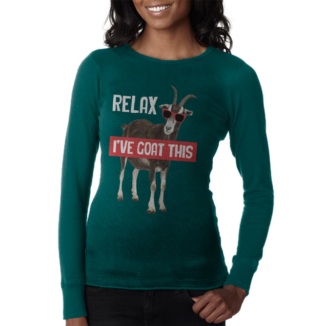 Relax I've Goat Got This Juniors Long Sleeve Thermal Juniors Thermals Old Glory LG Teal
