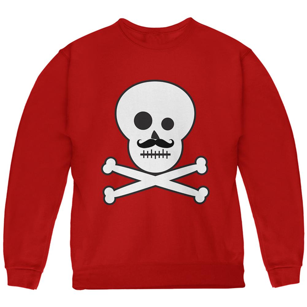 Skull and Crossbones Mustache Youth Sweatshirt Youth Sweatshirts Old Glory LG Red
