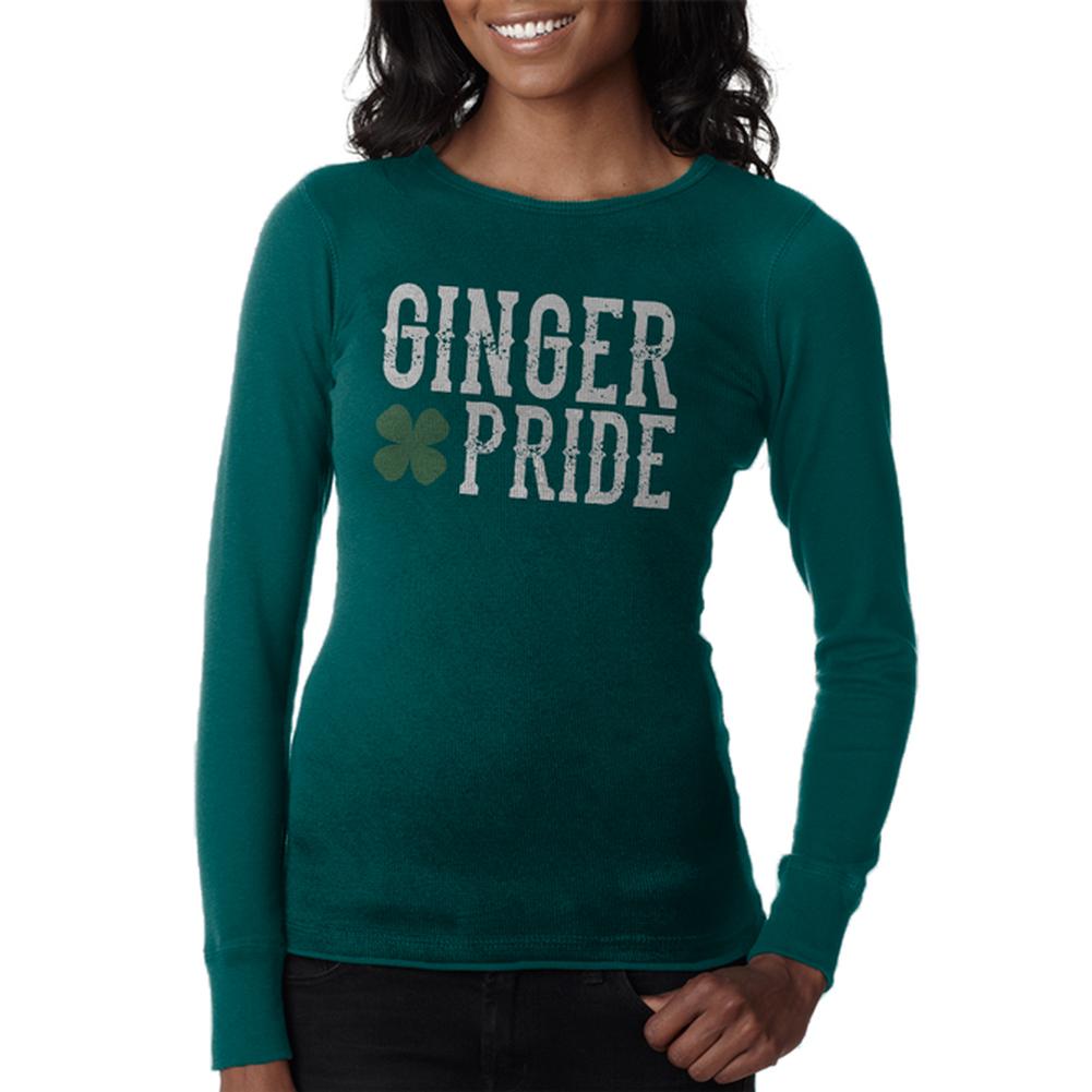 St. Patricks Day Ginger Pride Juniors Long Sleeve Thermal Juniors Thermals Old Glory LG Teal