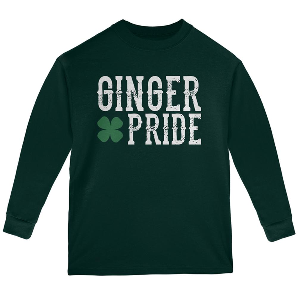 St. Patricks Day Ginger Pride Youth Long Sleeve T Shirt Youth Long Sleeves Old Glory LG Forest Green
