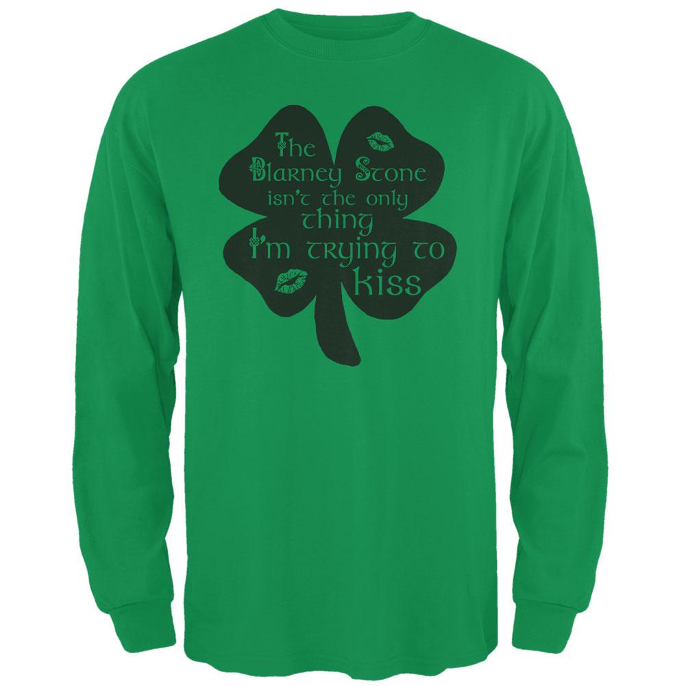 St. Patrick's Day Blarney Stone Not Only Kiss Irish Funny Mens Long Sleeve T Shirt Men's Long Sleeves Old Glory 2XL Irish Green