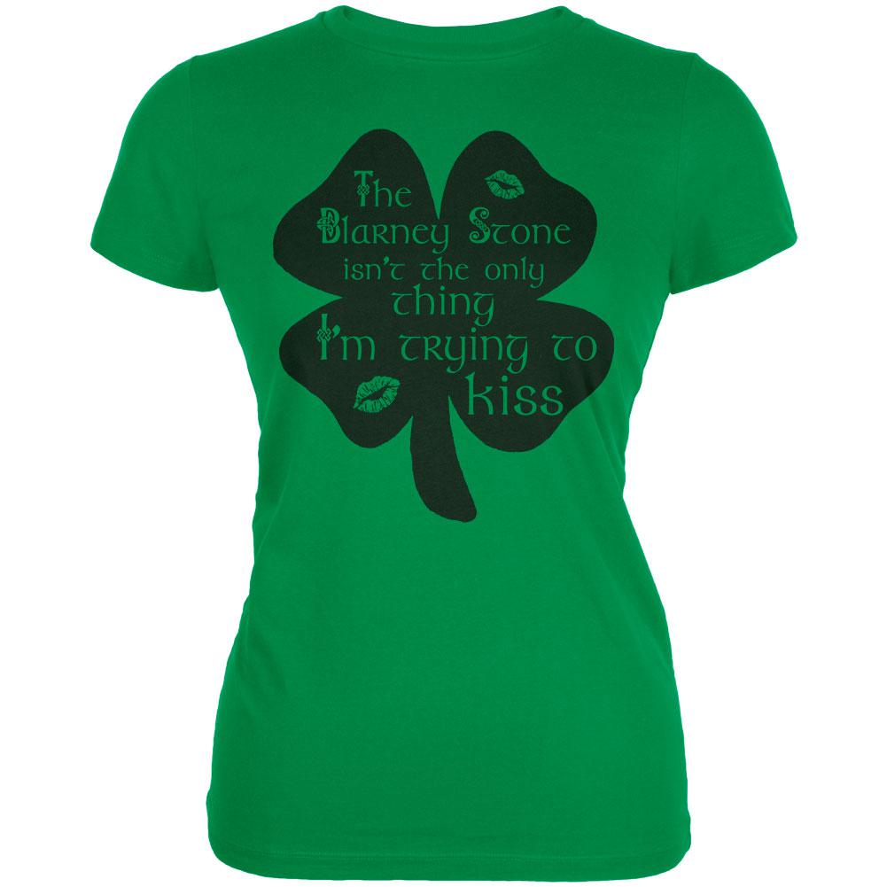 St. Patrick's Day Blarney Stone Not Only Kiss Irish Funny Juniors Soft T Shirt Juniors T-Shirts Old Glory 2XL Irish Green