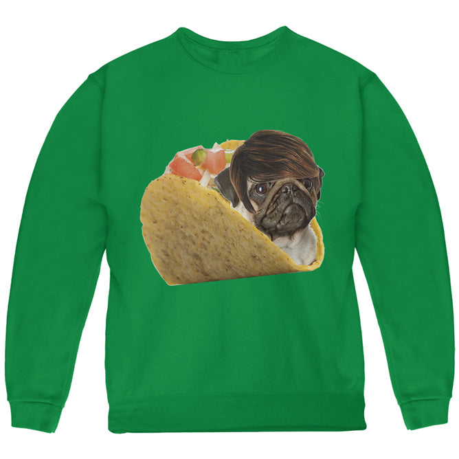 Taco Pug Youth Sweatshirt Youth Sweatshirts Old Glory YLG Green