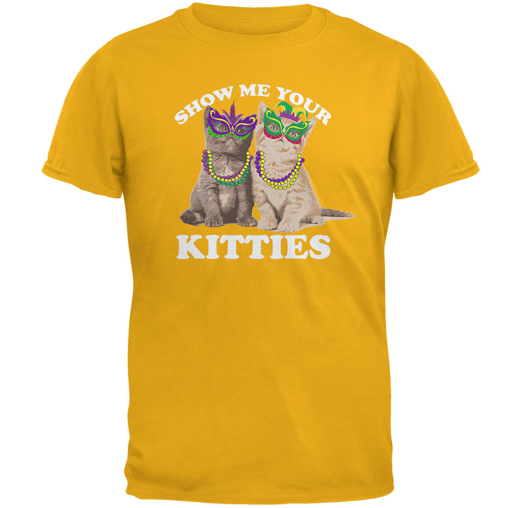 Mardi Gras Show Me Your Kitties Funny Pun Mens T Shirt Men's T-Shirts Old Glory 2XL Gold