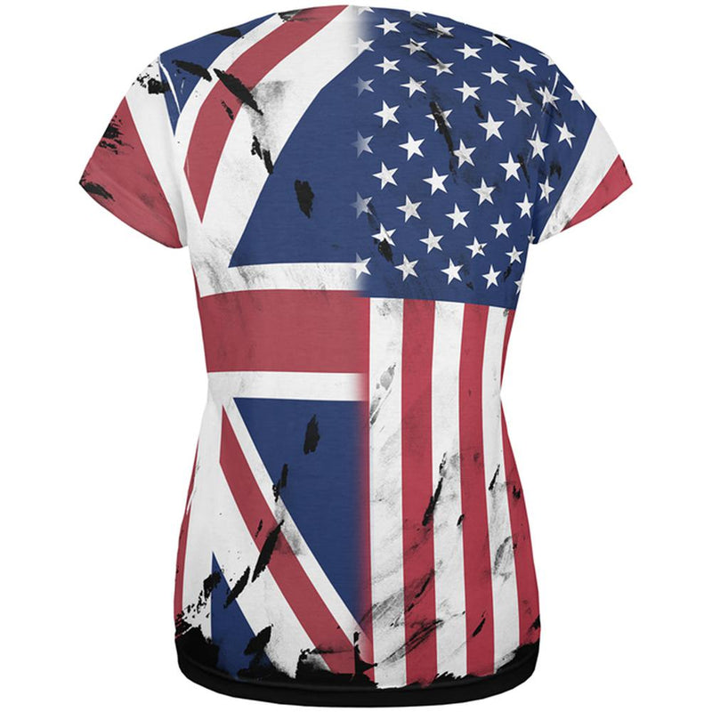 British UK American USA Flag All Over Womens T Shirt Women's T-Shirts Old Glory