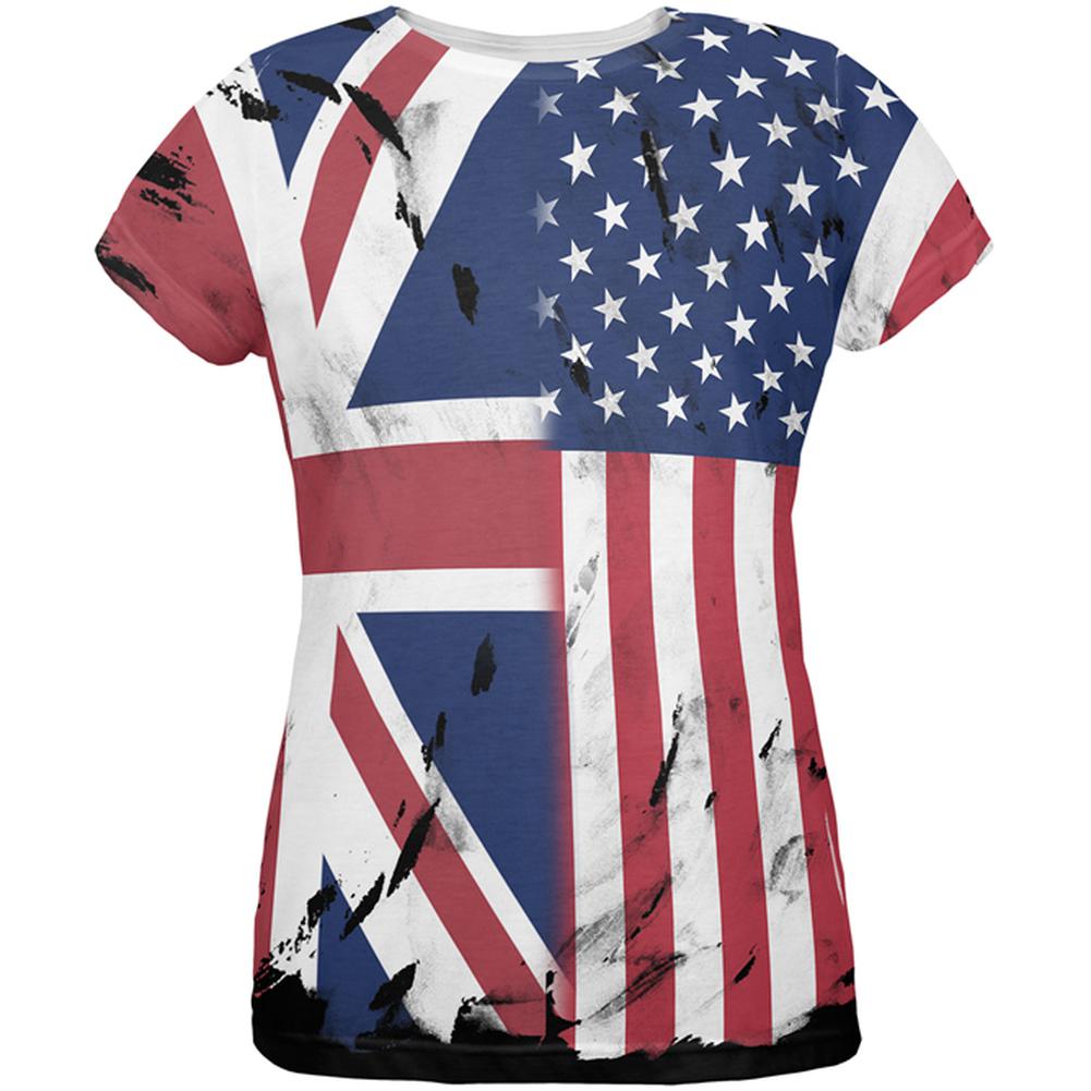 British UK American USA Flag All Over Womens T Shirt Women's T-Shirts Old Glory 2XL Multi
