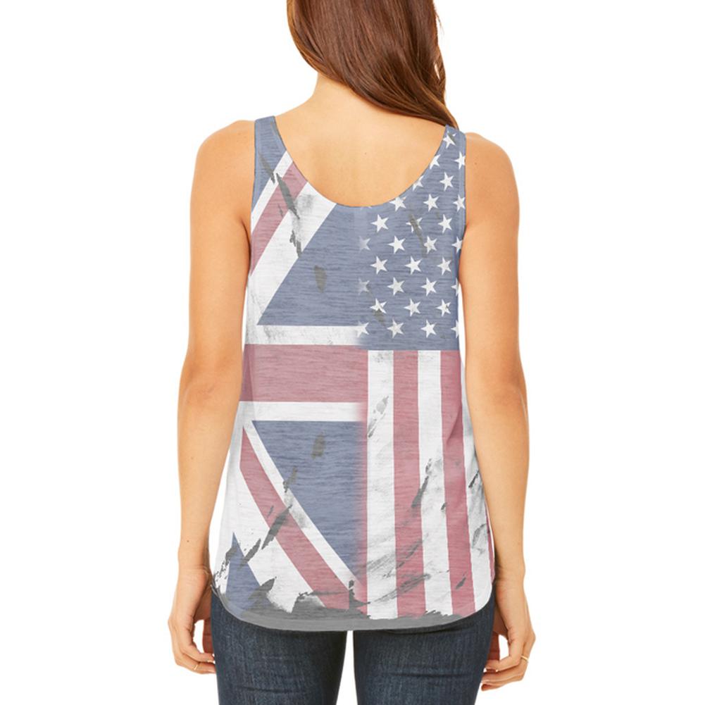 British UK American USA Flag Juniors Flowy Side Slit Tank Top Juniors Tank Tops Old Glory