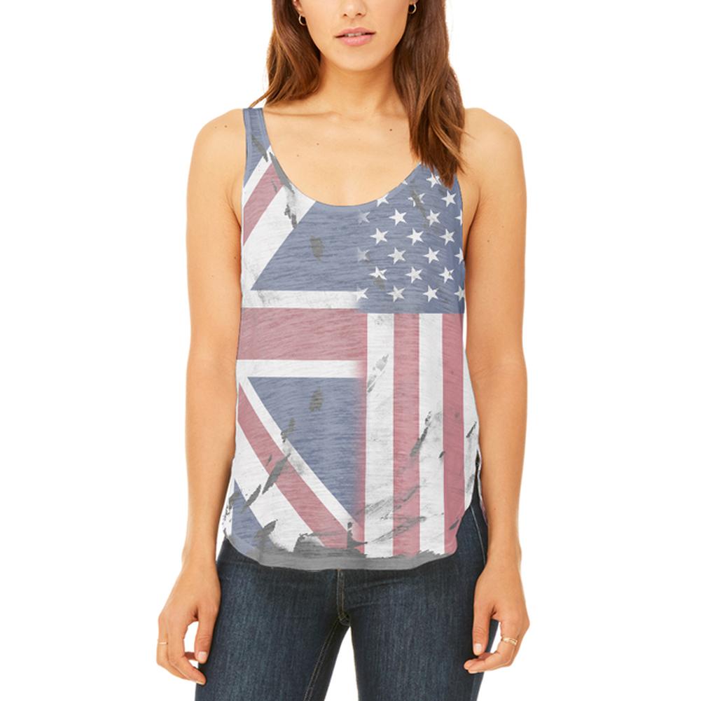 British UK American USA Flag Juniors Flowy Side Slit Tank Top Juniors Tank Tops Old Glory 2XL Multi