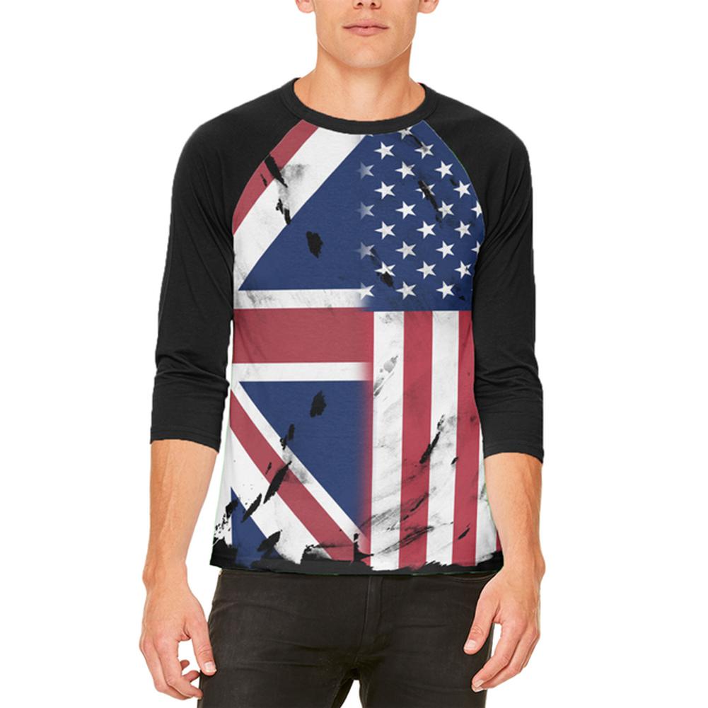British UK American USA Flag Mens Raglan T Shirt Men's T-Shirts Old Glory 2XL White-Black
