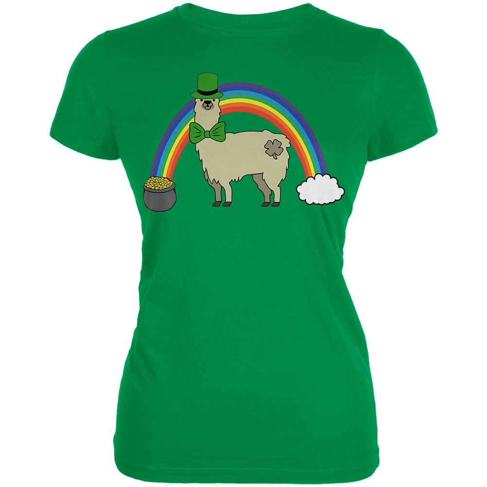 St. Patrick's Day Llama Cute Pot Of Gold Juniors Soft T Shirt Juniors T-Shirts Old Glory 2XL Irish Green