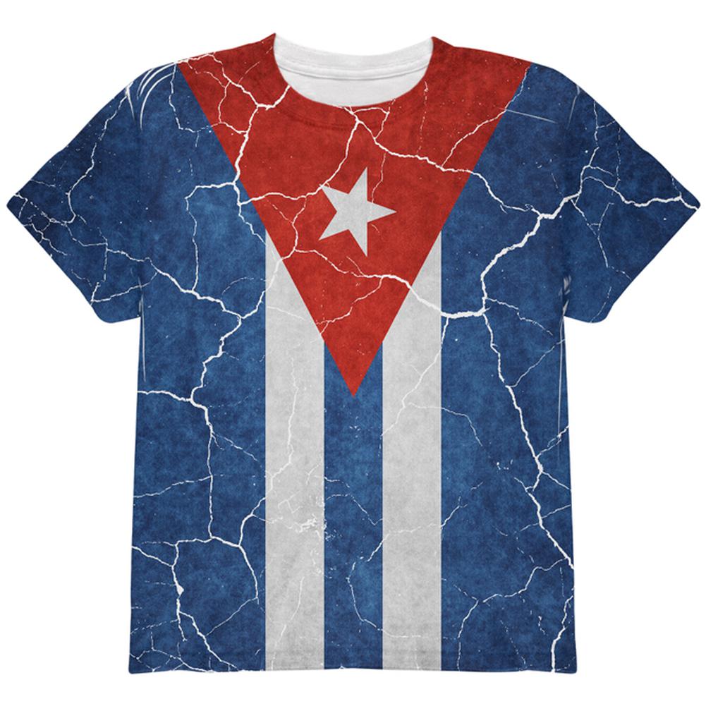 Distressed Cuban Flag All Over Youth T Shirt Youth T-Shirts Old Glory LG Multi