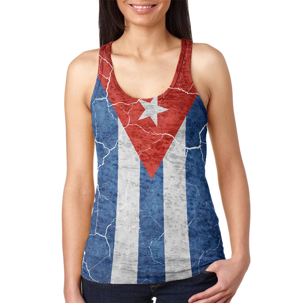Distressed Cuban Flag Juniors Burnout Racerback Tank Top Juniors Tank Tops Old Glory 2XL Multi