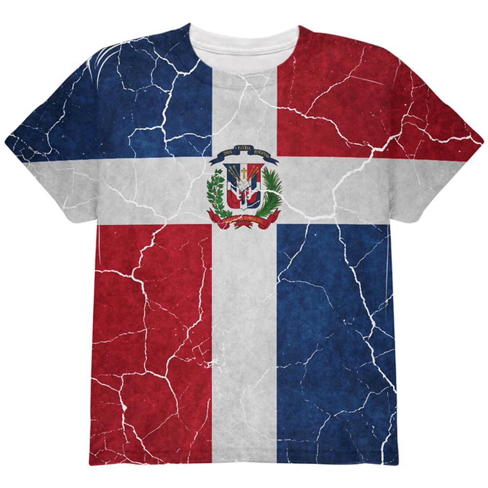 Distressed Dominican Republic Flag All Over Youth T Shirt Youth T-Shirts Old Glory LG Multi