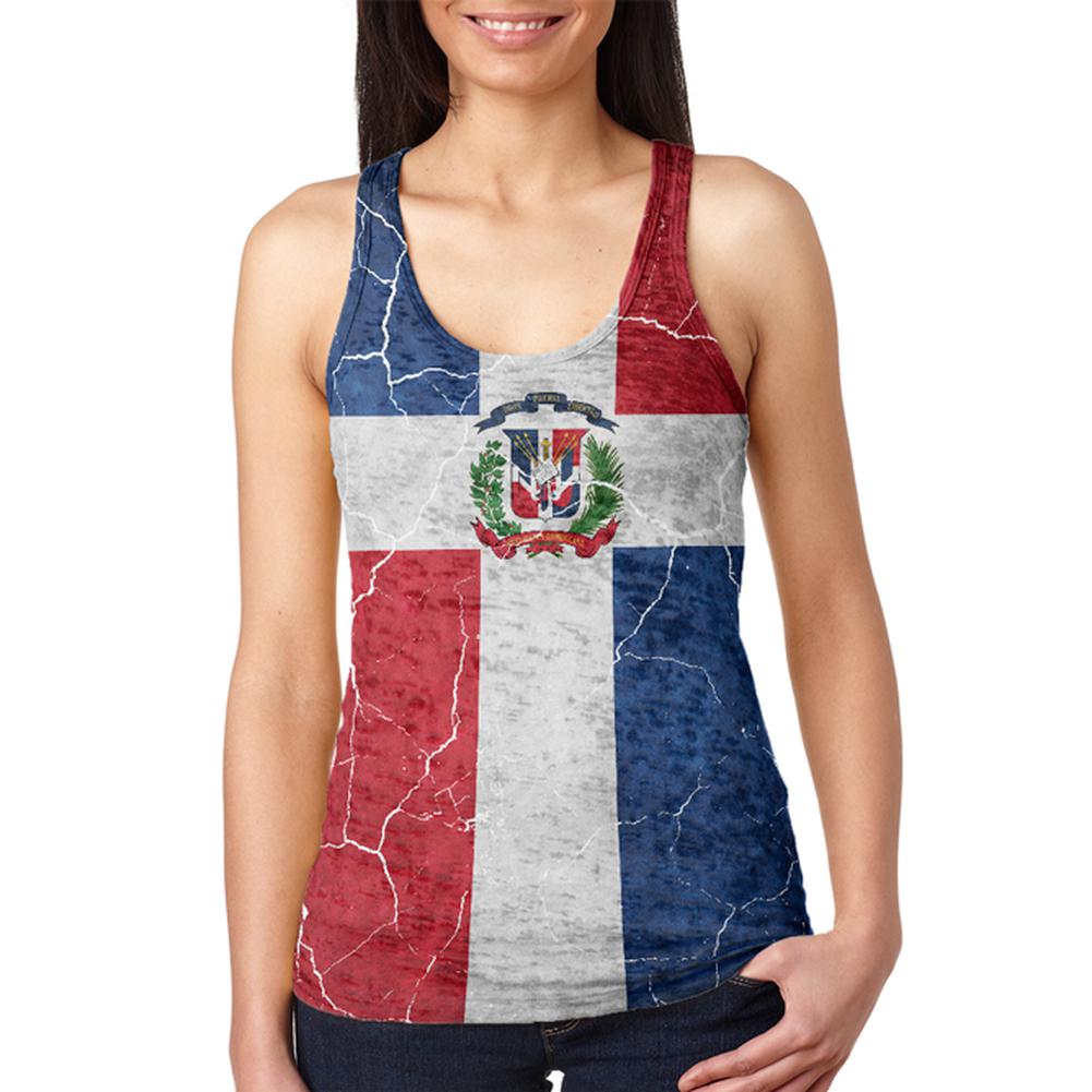 Distressed Dominican Republic Flag Juniors Burnout Racerback Tank Top Juniors Tank Tops Old Glory 2XL Multi