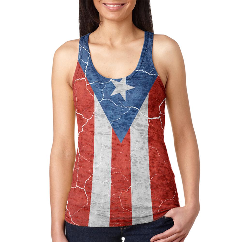Distressed Puerto Rican Flag Juniors Burnout Racerback Tank Top Juniors Tank Tops Old Glory 2XL Multi