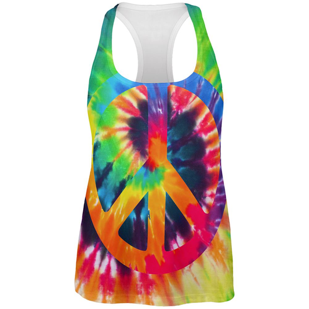 Peace Sign Tie Dye All Over Womens Work Out Tank Top Women's Tank Tops Old Glory 2XL Multi