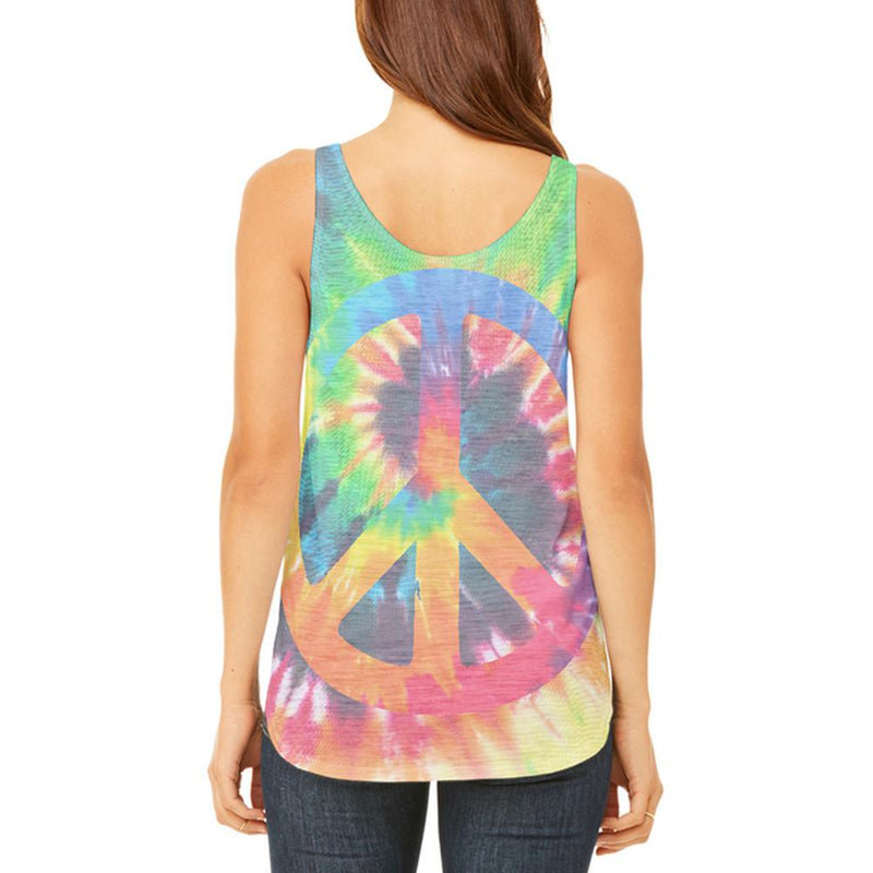 Peace Sign Tie Dye Juniors Flowy Side Slit Tank Top Juniors Tank Tops Old Glory