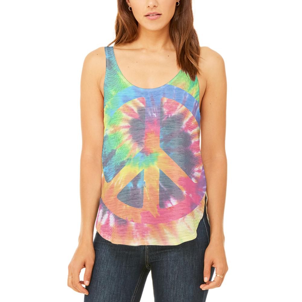 Peace Sign Tie Dye Juniors Flowy Side Slit Tank Top Juniors Tank Tops Old Glory 2XL Multi