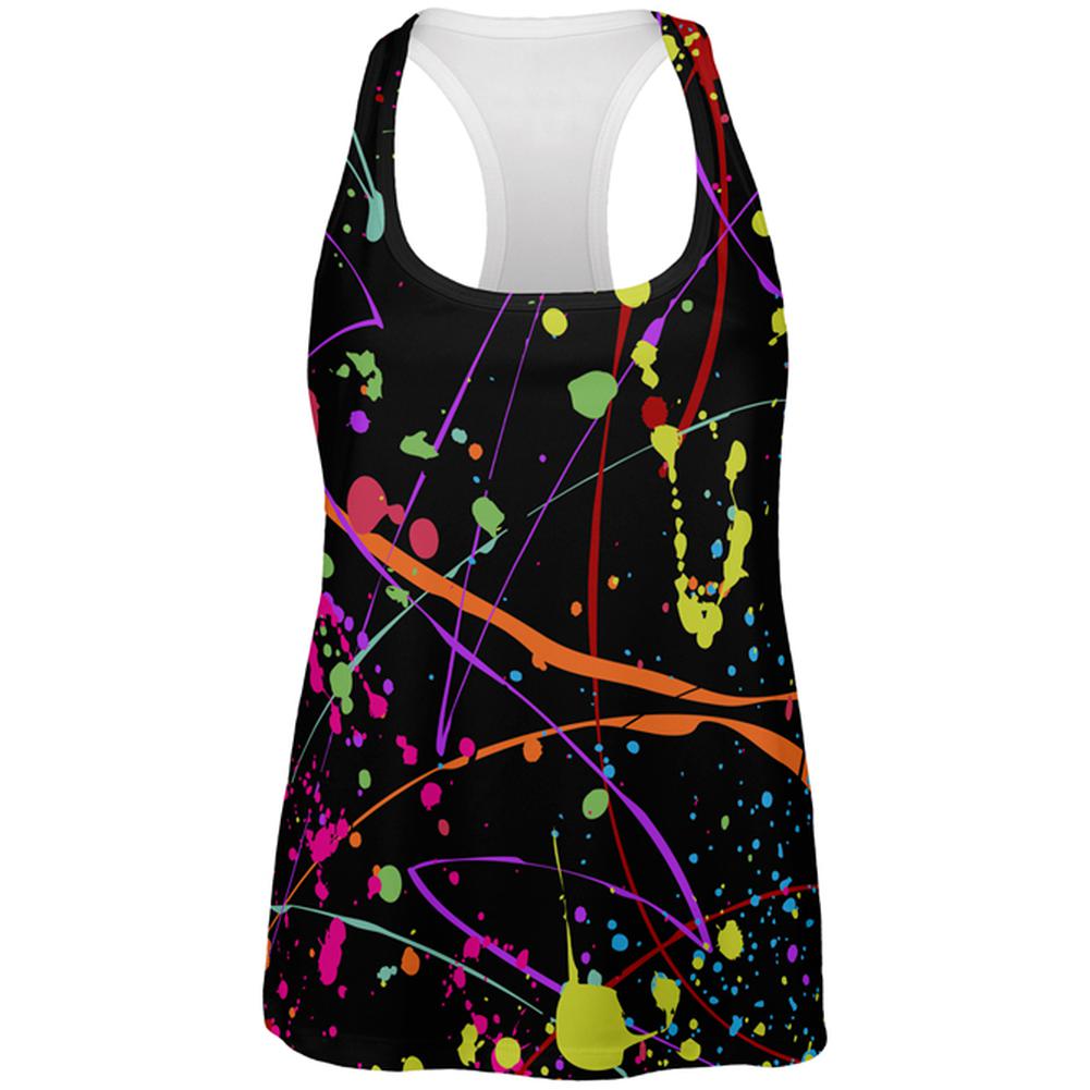 Splatter Paint Black All Over Womens Work Out Tank Top Women's Tank Tops Old Glory 2XL Multi