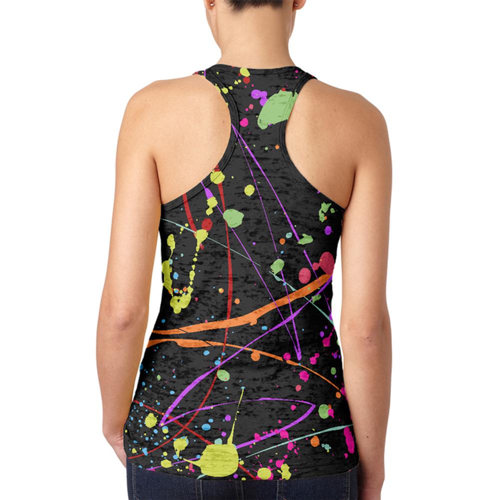 Splatter Paint Black Juniors Burnout Racerback Tank Top Juniors Tank Tops Old Glory