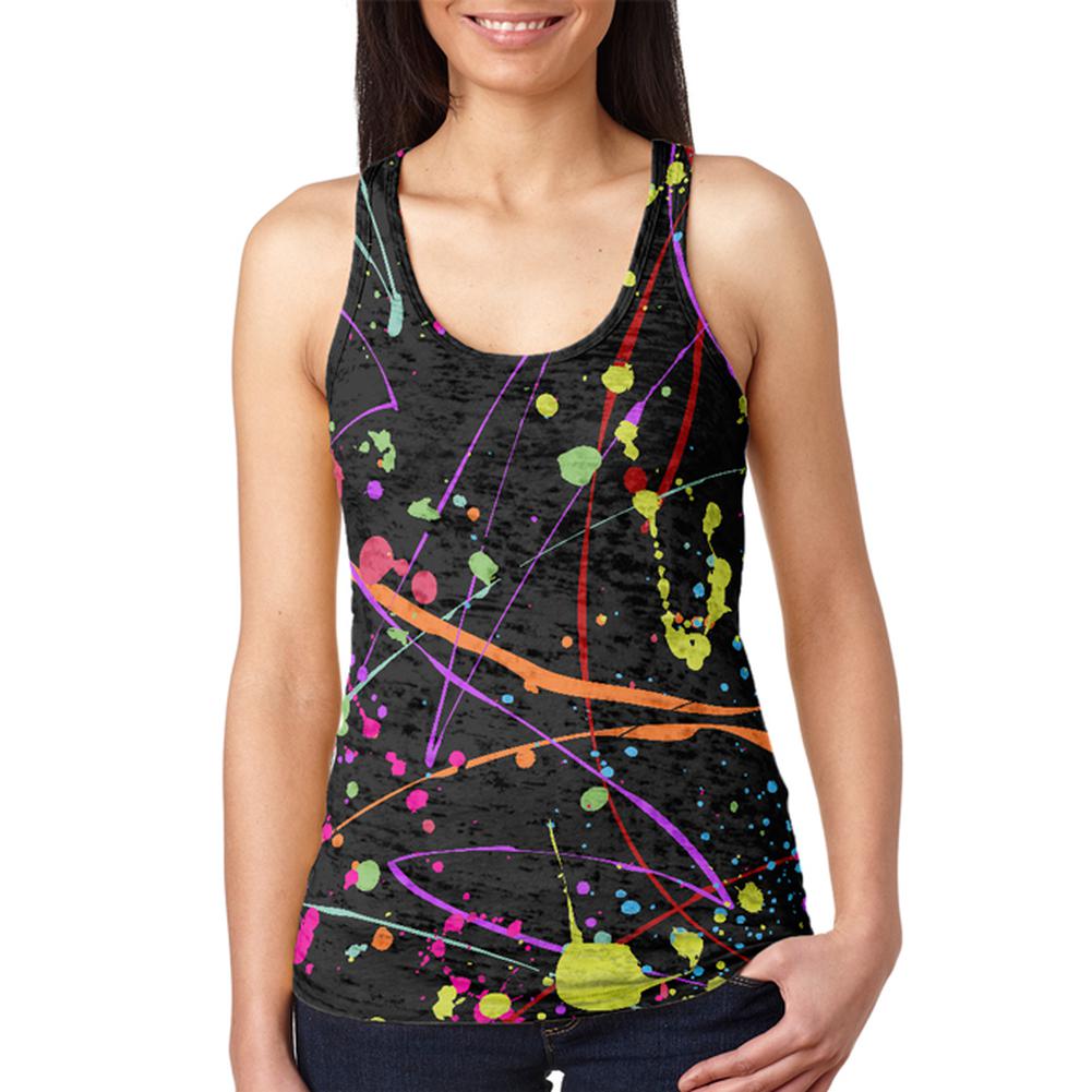 Splatter Paint Black Juniors Burnout Racerback Tank Top Juniors Tank Tops Old Glory 2XL Multi