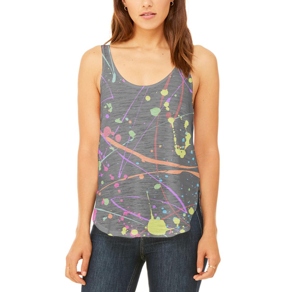 Splatter Paint Black Juniors Flowy Side Slit Tank Top Juniors Tank Tops Old Glory 2XL Multi