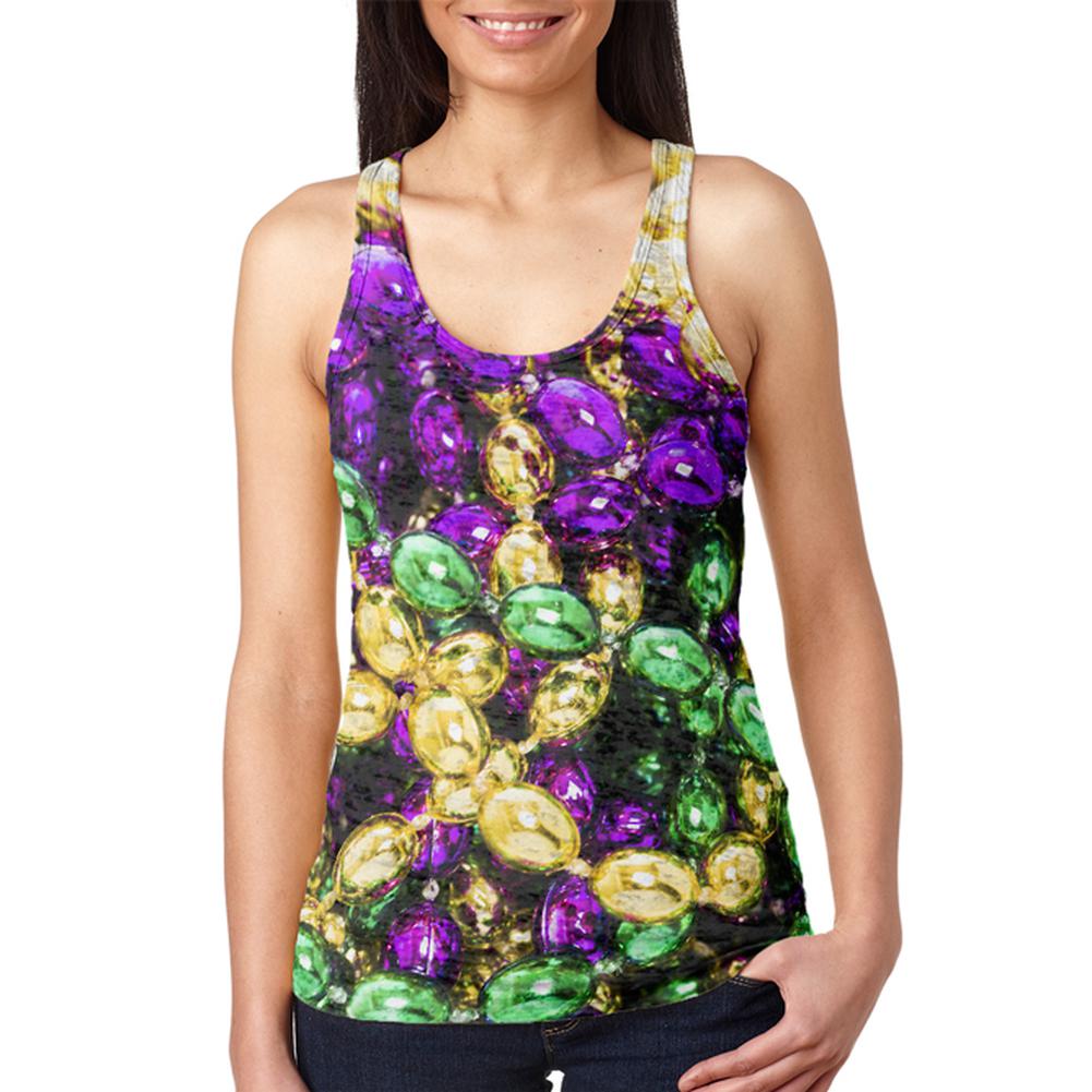 Mardi Gras Beads Juniors Burnout Racerback Tank Top Juniors Tank Tops Old Glory 2XL Multi