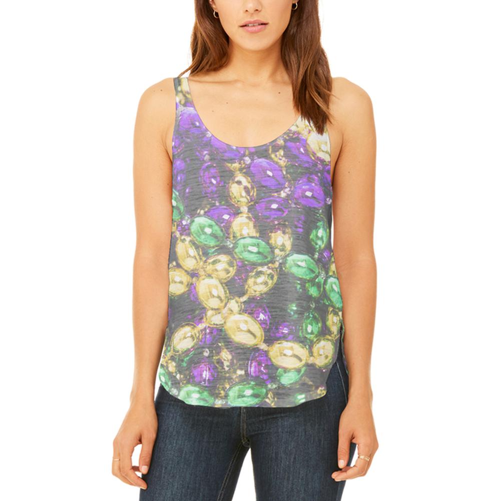 Mardi Gras Beads Juniors Flowy Side Slit Tank Top Juniors Tank Tops Old Glory 2XL Multi