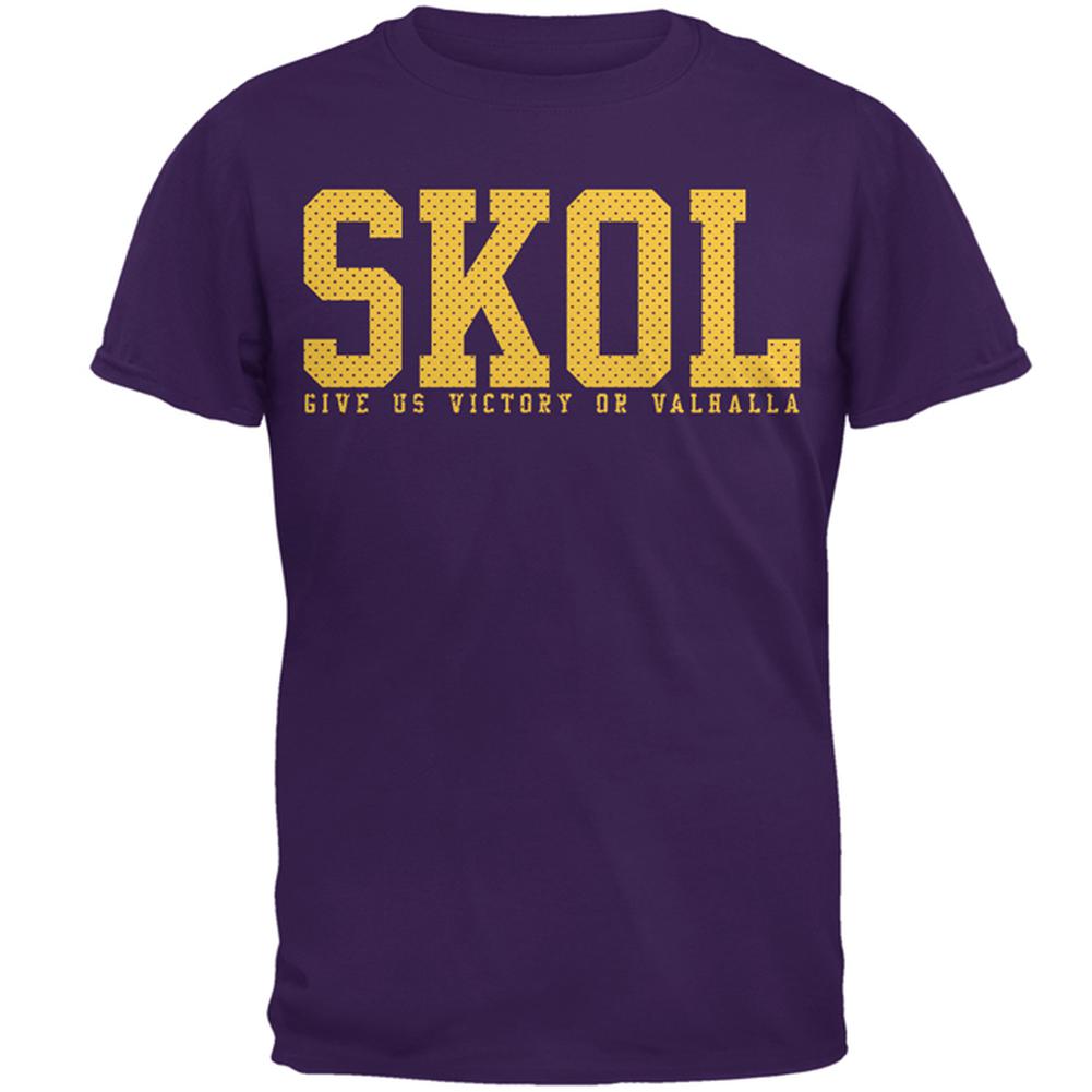 Vikings Skol Give Us Victory or Valhalla Mens T Shirt Men's T-Shirts Old Glory 2XL Purple