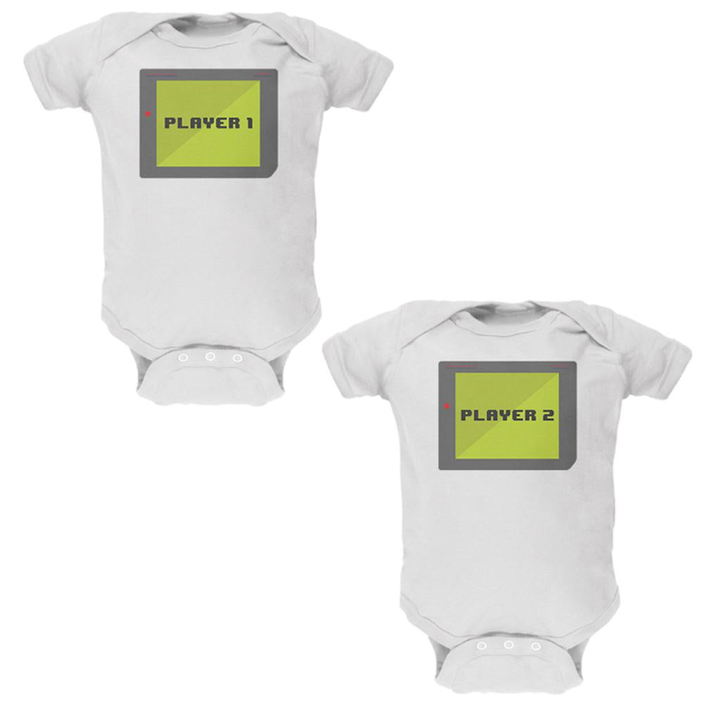 Halloween Twins Player 1 and 2 Costume Soft Twins Baby One Piece Baby One Piece Old Glory 0-3M White