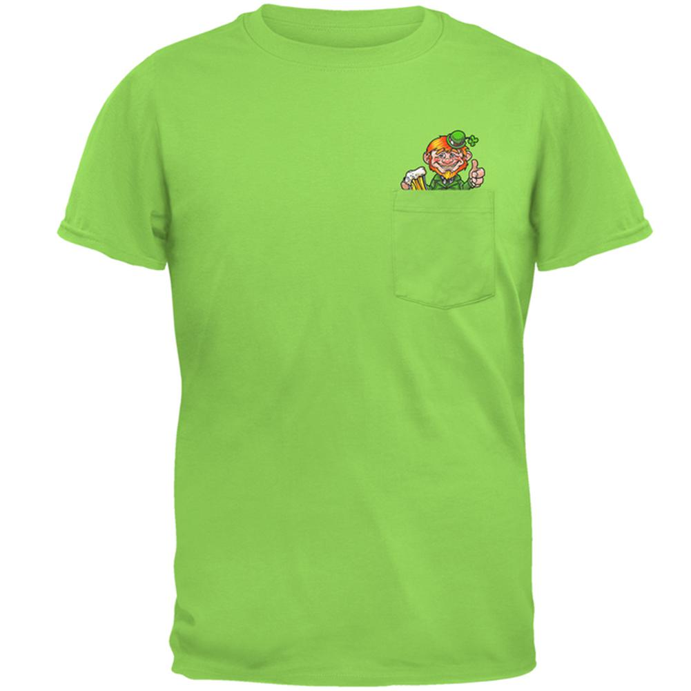 St Patrick's Day Lucky Little Leprechaun Pocket Pet Mens Pocket T Shirt Men's T-Shirts Old Glory 2XL Lime
